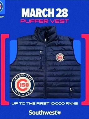 Chicago Cubs Navy Puffer Vest with 150th Anniversary Patch